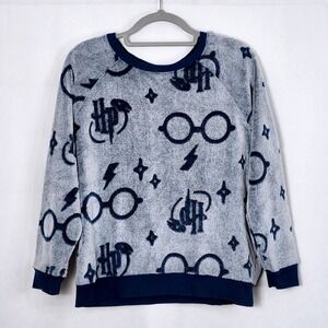 Harry Potter Fuzzy Plush Pajama‎ Top Womens Medium Sweatshirt Glasses Lightning